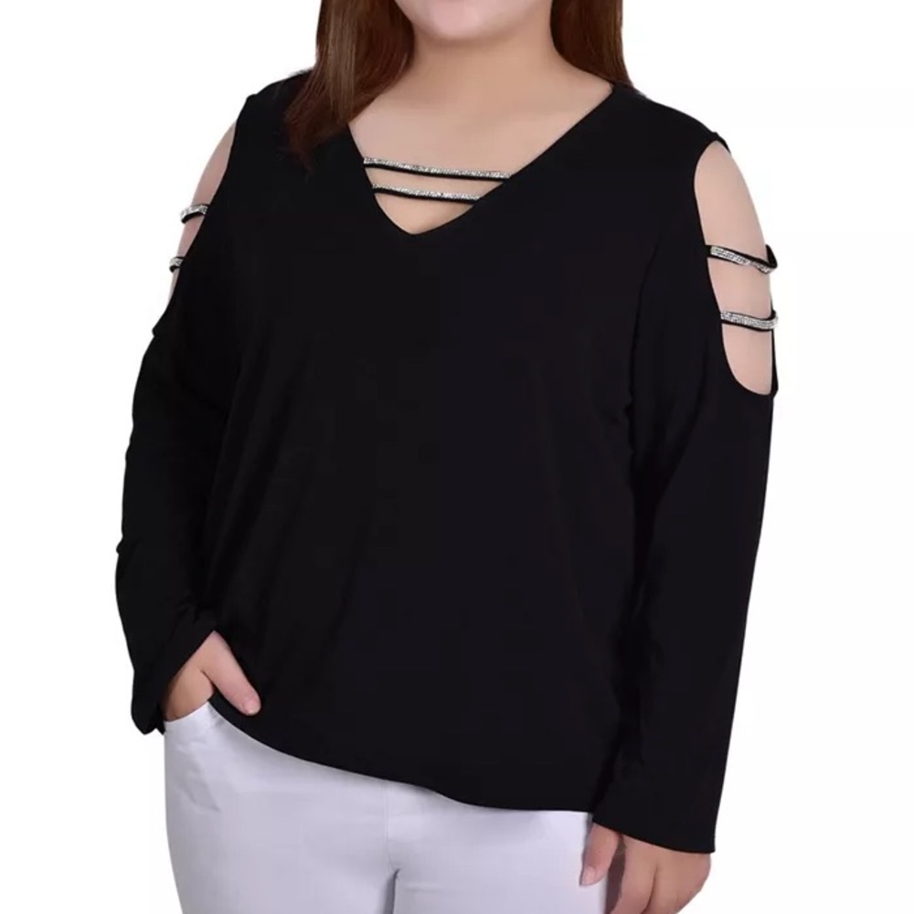 NWOT NY Collection Plus Size Long Sleeves Cold Shoulder Top